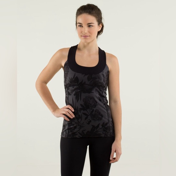 lululemon athletica Tops - Lululemon Scoop Neck Tank Brisk Bloom Black Soot Size 4
